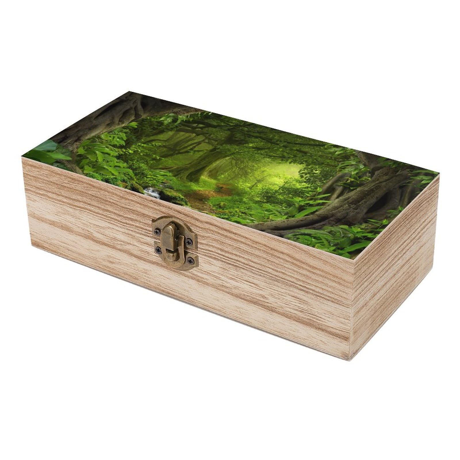 Amazon.co.jp: ナチュラルな 木製 森の木の緑の絵 収納ボックス 木箱